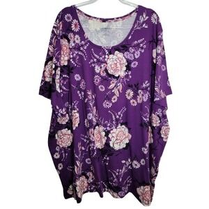 Catherines Easy Fit Tees Purple Floral Cotton Tunic Top Plus Size 4X 30/32W